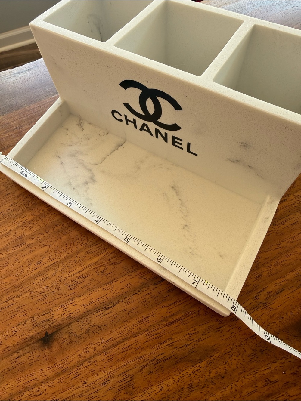 White Marble with Black Logo Cosmetic Organizer Tray - Picture 6 of 13